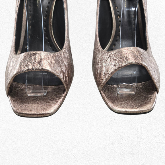 BCBGeneration Ariel Bronze Metallic Glam Leather Peep Toe Stiletto Heels Size 9 - Picture 3 of 15